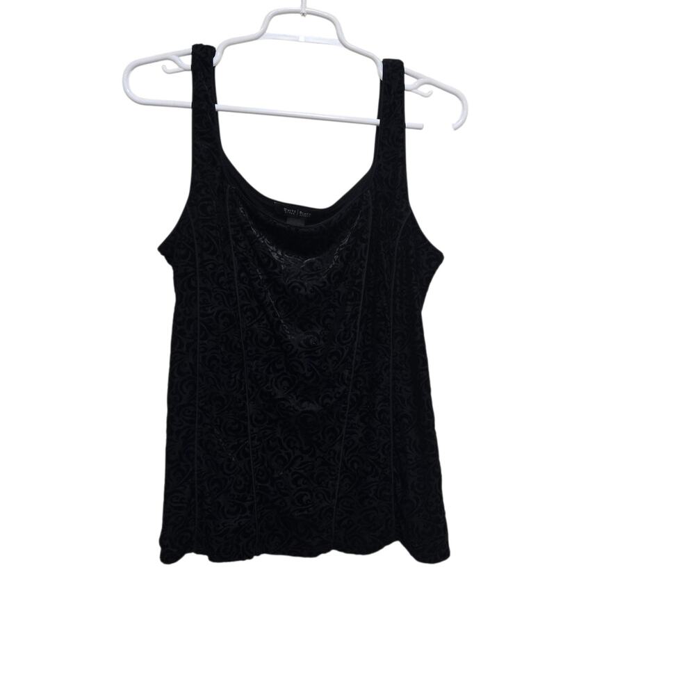 WHBM Black Burnout Velvet Scroll Tank Top XL Stretch Lined